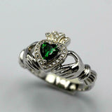 1ct Heart Cut Green Emerald Engagement Ring Claddagh Irish 14k White Gold Over