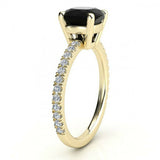 1.2ct Cushion Cut Black Diamond Solitaire Engagement Ring 14k Yellow Gold Finish