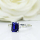 2ct Emerald Cut Blue Sapphire Engagement Ring Diamond Petite 14k White Gold Over