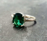 2.2ct Engagement Ring Oval Cut Green Emerald Solitaire 14k White Gold Finish