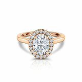 Halo Solitaire with Accents Ring 1.25ct Oval Cut Diamond 14k Rose Gold Finish