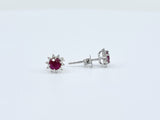 0.7ct Round Simulated Pink Ruby Floral Halo Stud Earrings 14k White Gold Plated