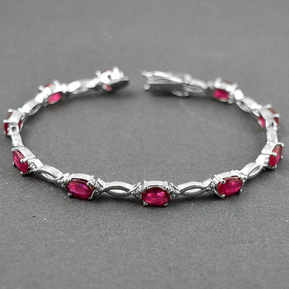 5Ct Oval Cut Pink Ruby Stylish Split Tennis Bracelet 14K White Gold Finish