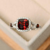 2ct Cushion Cut Red Garnet Engagement Ring Split Shank Halo 14k WhiteGold Finish