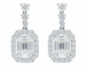 5Ct Emerald Cut Diamond Halo Cluster Cocktail Drop Earring 14K White Gold Finish