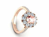 2ct Oval Cut Morganite Floral Cluster Halo Engagement Ring 14k Rose Gold Finish