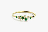 1ct Round Cut Green Emerald Cluster Minimal Engagement Ring 14k Yellow Gold Over