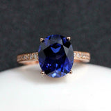 2.2ct Oval Cut Blue Sapphire Diamond Accent Solitaire Ring 14k White Gold Finish