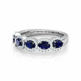 3Ct Oval Cut Blue Sapphire Diamond Halo Women Wedding Band 14K White Gold Finish