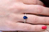 1ct Pear Cut Blue Sapphire Accents Solitaire Engagement Ring 14k White Gold Over