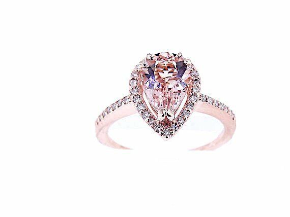 4Ct Pear Cut Peach Morganite Vintage Solitaire Halo Ring 14k Rose Gold Finish