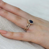 2.4ct Oval Cut Blue Sapphire Engagement Ring Bridal Set 18k Yellow Gold Finish