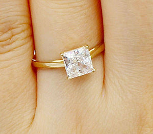 Solitaire Engagement Ring 0.3ct Princess Cut VVS1 Diamond 14k Yellow Gold Finish