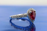 1.4ct Pear Cut Pink Ruby Engagement Ring Round Accent Halo 14k White Gold Finish