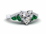 2ct Heart Cut Diamond Art Deco Emerald Accent Engagement Ring 14k WhiteGold Over