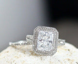 6Ct Radiant Cut Diamond Bridal Set Dual Halo Ring Band 14K White Gold Finish