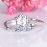 2.3ct Cushion Cut Diamond Engagement Ring Halo Bridal Set 14k White Gold Finish