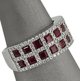 2Ct Princess Cut Pink Ruby Diamond Squares Halo Band Ring 14K White Gold Finish