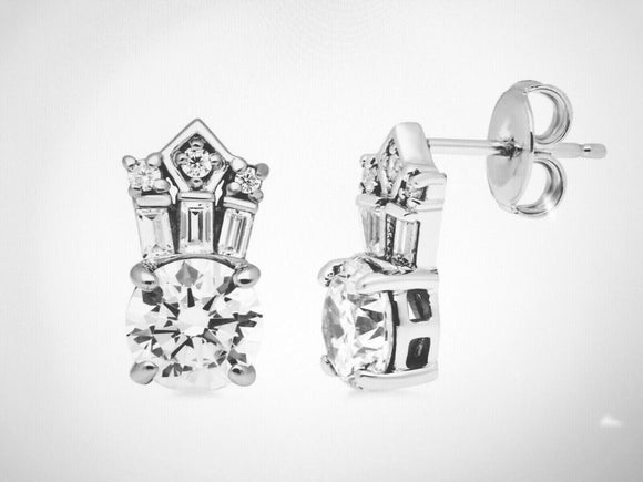 1ct Round Baguette Cut Vintage Antique Women Stud Earrings 14k White Gold Finish