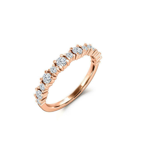 Prong Set Half Eternity Wedding Band 0.5ct Round Cut Diamond 14k RoseGold Finish