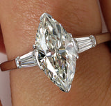 2Ct Marquise Diamond Trilogy Engagement Ring 14K White Gold Over Baguette Accent