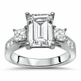 3Ct Emerald Cut Diamond Solitaire Ring 14K White Gold Over with Princess Accents