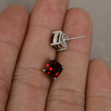 1ct Cushion Cut Red Garnet Solitaire Stud Earrings 14k White Gold Finish