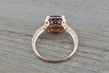 1.3ct Cushion Cut Peach Morganite Halo Engagement Ring 14k Rose Gold Finish