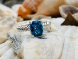 2.5ct Cushion Cut London Blue Topaz Braided Solitaire Ring 14k White Gold Finish