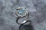 2.45ct Engagement Ring Round Cut Blue Aquamarine Art Deco 14k White Gold Finish