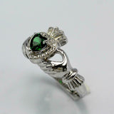 1ct Heart Cut Green Emerald Engagement Ring Claddagh Irish 14k White Gold Over