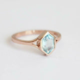 1.4ct Hexagon Cut Blue Aquamarine Engagement Ring Solitaire 14k Rose Gold Finish