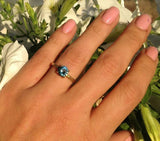 1.2ct Engagement Ring Round Cut Blue Topaz 4 Prong Solitaire 14k YellowGold Over