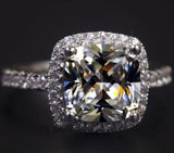 3Ct Cushion Cut Diamond Round Accents Engagement Ring 14K White Gold Finish