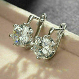 2ct Round Cut Moissanite Latch Back Huggies Hoop Earrings 14k White Gold Plated