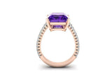 2ct Radiant Cut Purple Amethyst Engagement Ring Split Shank 14k Rose Gold Finish