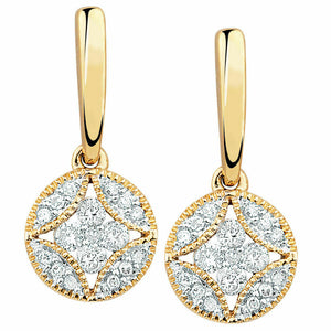 1ct Round Cut Diamond Circular Women Drop Earrings 14k Yellow Gold Finish