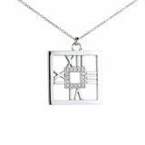 0.22ct Round Cut  Diamond Square Roman Pendant Chain Time 14k White Gold Finish