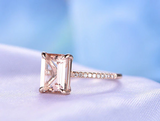 1.2ct Emerald Cut Peach Morganite Diamond Round Accents Ring 14k Rose Gold Over