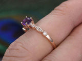 1.2ct Round Cut Purple Amethyst Solitaire with Accents Ring 14k Rose Gold Finish