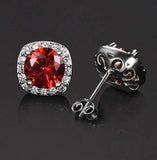 2ct Stud Earrings Round Cut Red Garnet Diamond Halo 14k White Gold Finish