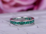 2ct Princess Green Emerald Wedding Band 3/4th Full Eternity 14k White Gold Over