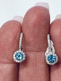 2.2ct Round Cut Aquamarine Halo Lever Back Drop Earrings 14k White Gold Finish