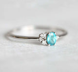 1.2ct Oval Cut Blue Aquamarine Engagement Ring 14k White Gold Finish Minimalist