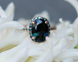 2.9ct Oval London Blue Topaz Engagement Ring Halo Solitaire 14k Rose Gold Finish