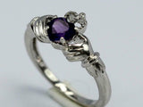 1.1ct Heart Cut Purple Amethyst Claddagh Engagement Ring 14k White Gold Finish