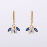 1.5ct Drop Earrings Marquise Cut Blue Sapphire Leaf Design 14k YellowGold Finish