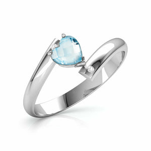 1Ct Heart Cut Blue Aquamarine Diamond ByPass Engagement Ring 14K White Gold Over