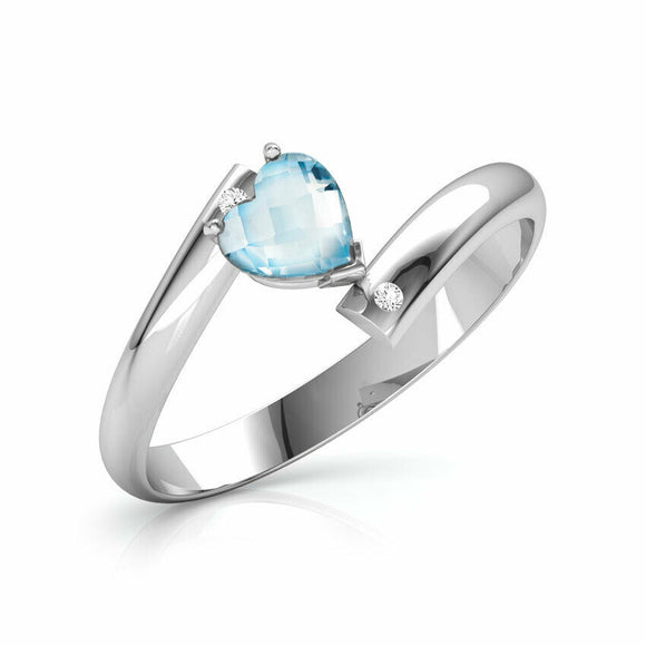 1Ct Heart Cut Blue Aquamarine Diamond ByPass Engagement Ring 14K White Gold Over