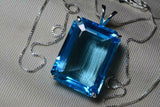 5ct Blue Topaz Pendant Emerald Cut Solitaire Women 14k WhiteGold Finish NO CHAIN